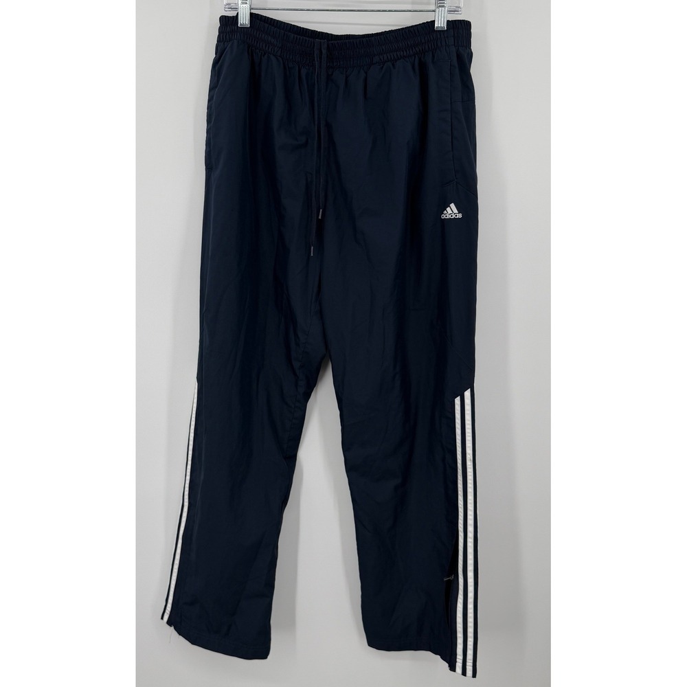 Adidas Mens Navy Blue 3-Stripe Track Pants Large Embroidered Logo Zip Ankle